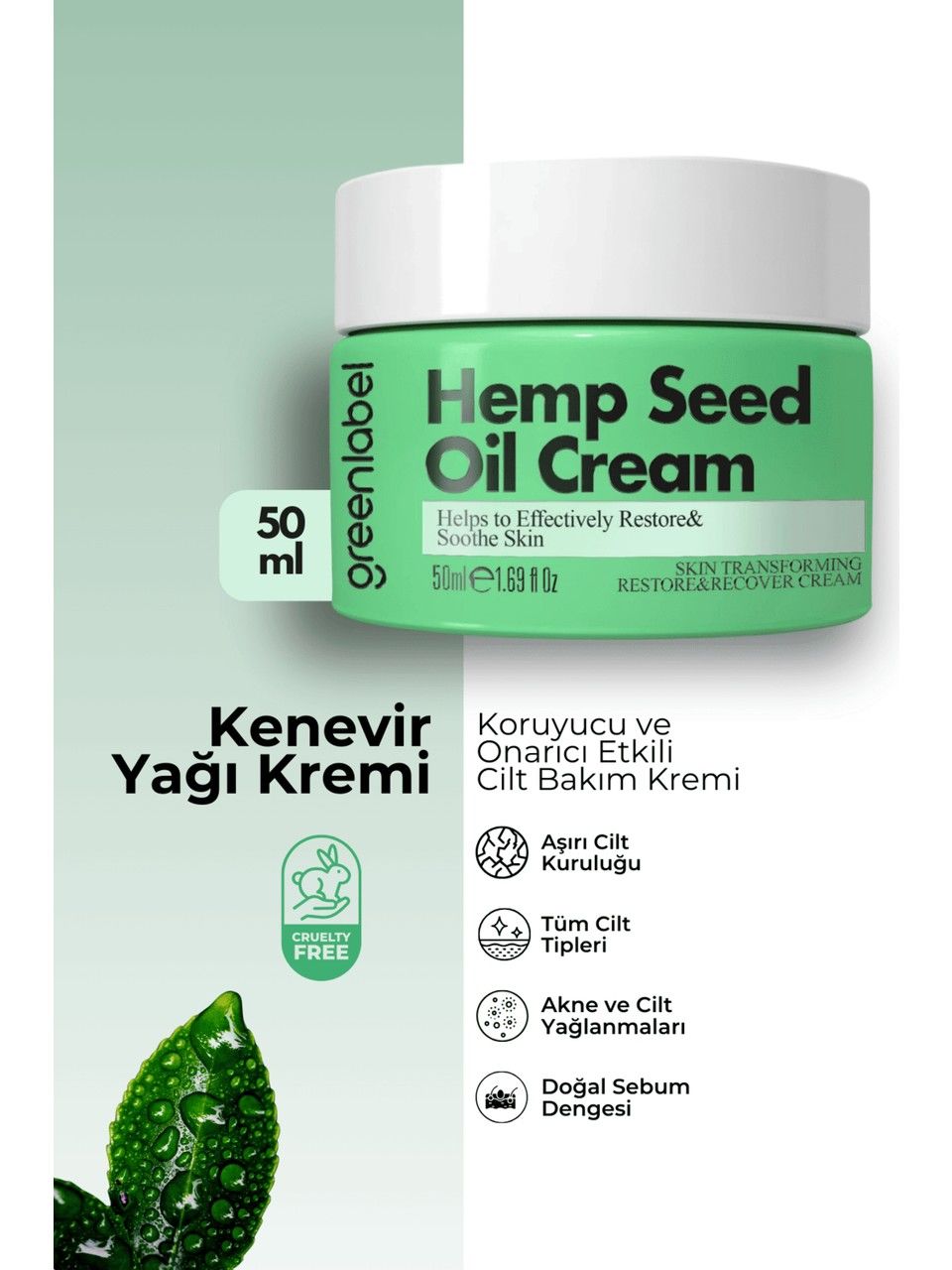 GREEN LABEL KENEVİR YAĞI & ÇİNKO ÖZLÜ KREM